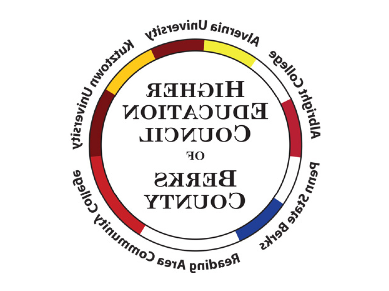 Graphic reading "Higher Education Council of Berks County" with circle around it and names of schools in council